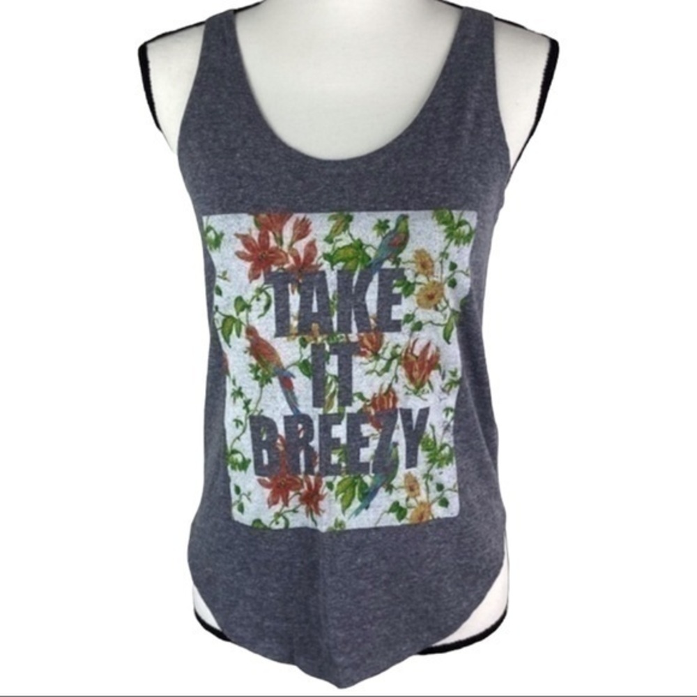 Karma Nation Tank Top Take It Breezy Floral Graphic Top Size M